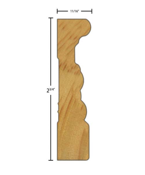 Side View of Casing Molding, product number CA-224-022-1-PF - 11/16" x 2-3/4" Primed Finger Joint Casing - $0.94/ft sold by American Wood Moldings