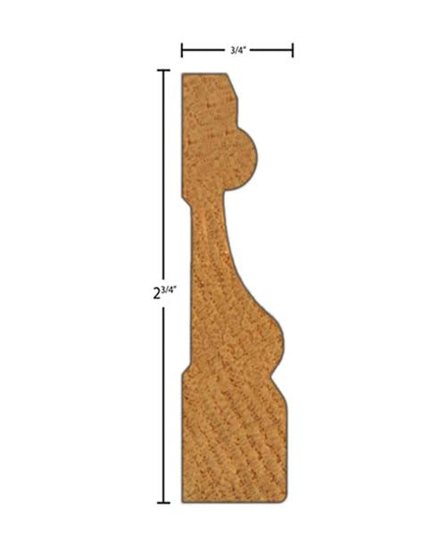 Side View of Casing Molding, product number CA-224-024-1-AS - 3/4" x 2-3/4" Ash Casing - $1.80/ft sold by American Wood Moldings