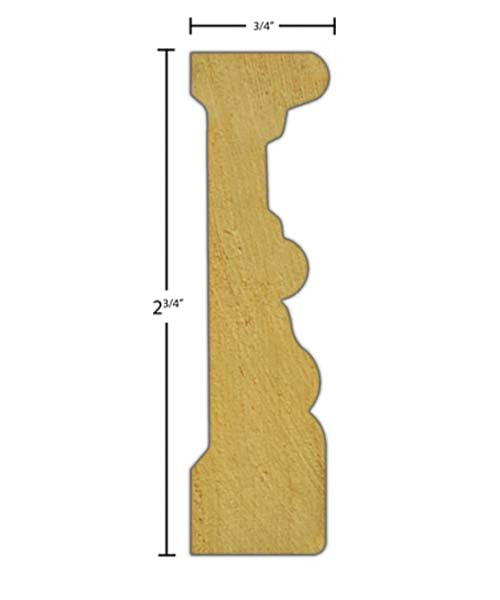 Side View of Casing Molding, product number CA-224-024-3-RO - 3/4" x 2-3/4" Red Oak Casing - $2.12/ft sold by American Wood Moldings