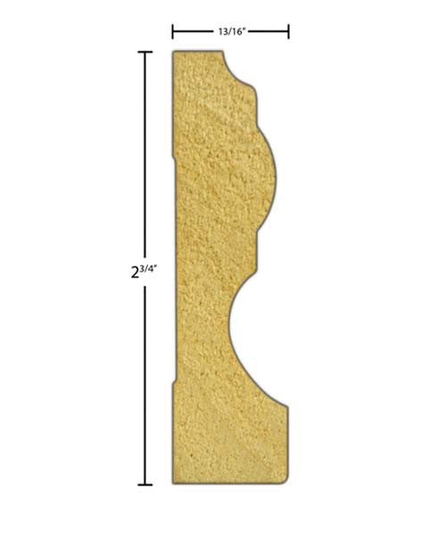 Side View of Casing Molding, product number CA-224-026-1-PO - 13/16" x 2-3/4" Poplar Casing - $1.60/ft sold by American Wood Moldings