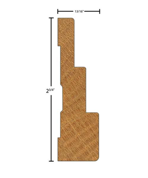 Side View of Casing Molding, product number CA-224-026-3-HMH - 13/16" x 2-3/4" Honduras Mahogany Casing - $7.04/ft sold by American Wood Moldings