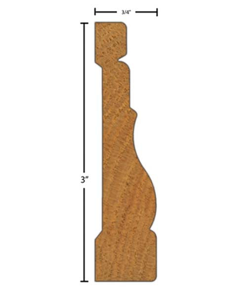 Side View of Casing Molding, product number CA-300-024-6-RO - 3/4" x 3" Red Oak Casing - $2.32/ft sold by American Wood Moldings