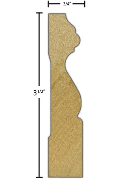 Side View of Casing Molding, product number CA-316-024-4-CH - 3/4" x 3-1/2" Cherry Casing - $3.72/ft sold by American Wood Moldings