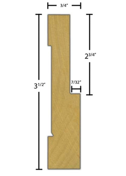 Side View of Casing Molding, product number CA-316-024-5-PO - 3/4" x 3-1/2" Poplar Casing - $2.20/ft sold by American Wood Moldings