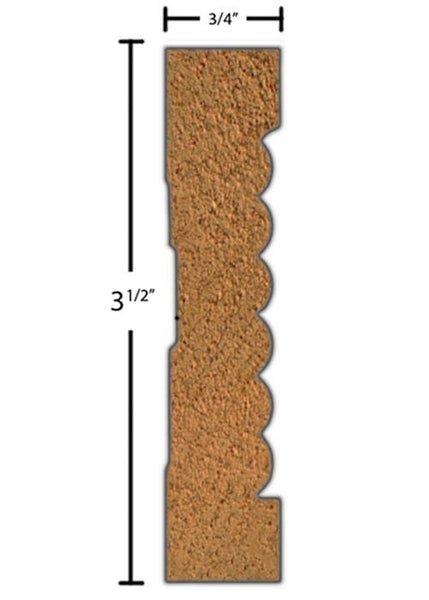 Side View of Casing Molding, product number CA-316-024-7-CH - 3/4" x 3-1/2" Cherry Casing - $3.92/ft sold by American Wood Moldings