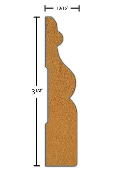 Side View of Casing Molding, product number CA-316-026-1-RO - 13/16" x 3-1/2" Red Oak Casing - $2.64/ft sold by American Wood Moldings