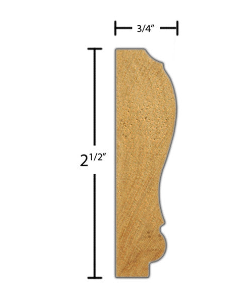 Side View of Chair Rail Molding, product number CH-216-024-1-BI - 3/4" x 2-1/2" Birch Chair Rail - $2.92/ft sold by American Wood Moldings