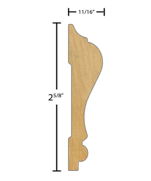 Side View of Chair Rail Molding, product number CH-220-022-2-WO - 11/16" x 2-5/8" White Oak Chair Rail - $2.72/ft sold by American Wood Moldings