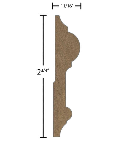 Side View of Chair Rail Molding, product number CH-224-022-1-WA - 11/16" x 2-3/4" Walnut Chair Rail - $6.88/ft sold by American Wood Moldings