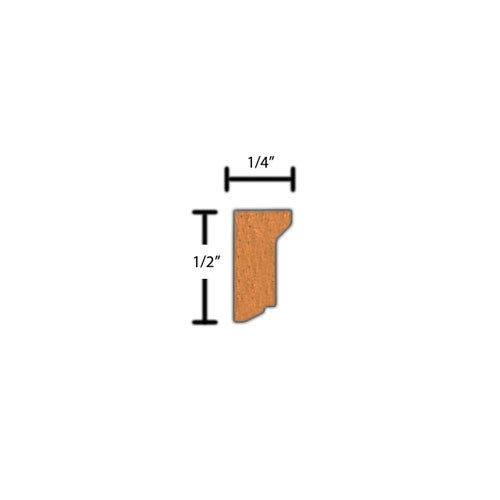 Side View of Decorative Embossed Molding, product number DE-016-008-1-CH - 1/4" x 1/2" Cherry Decorative Embossed Molding - $1.44/ft sold by American Wood Moldings