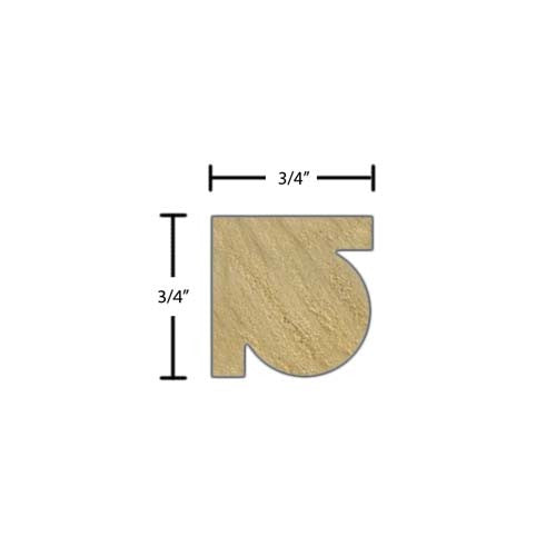 Side View of Crown Molding, product number CR-024-024-1-RO - 3/4" x 3/4" Red Oak Crown - $0.96/ft sold by American Wood Moldings