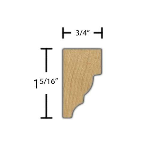 Side View of Crown Molding, product number CR-110-024-1-CH - 3/4" x 1-5/16" Cherry Crown - $2.72/ft sold by American Wood Moldings