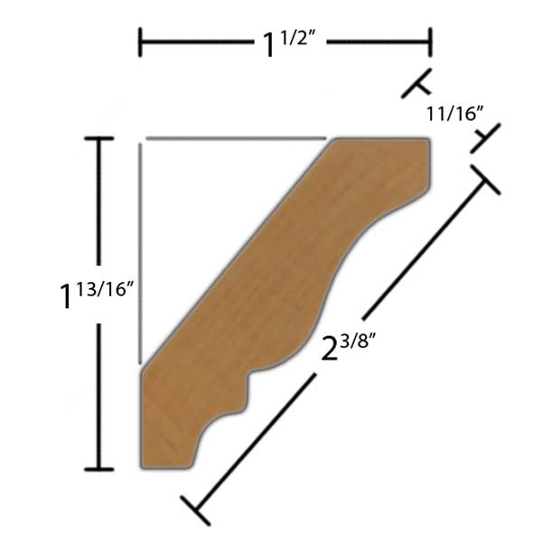Side View of Crown Molding, product number CR-212-022-1-CH - 11/16" x 2-3/8" Cherry Crown - $3.28/ft sold by American Wood Moldings