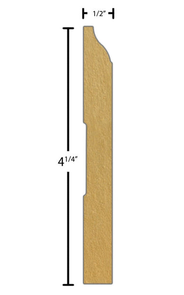 Side View of Flexible Base Molding, product number BA-408-016-1-FL - 1/2" x 4-1/4" Smooth Urethane Flexible Base - $13.92/ft sold by American Wood Moldings