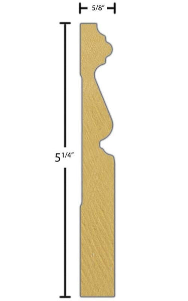 Side View of Flexible Base Molding, product number BA-508-020-1-FL - 5/8" x 5-1/4" Smooth Urethane Flexible Base - $18.02/ft sold by American Wood Moldings