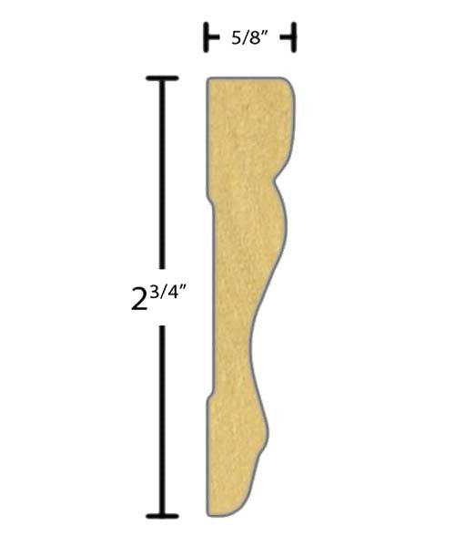 Side View of Flexible Casing Molding, product number CA-224-020-1-FL - 5/8" x 2-3/4" Smooth Urethane Flexible Casing - $7.44/ft sold by American Wood Moldings
