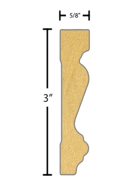 Side View of Flexible Casing Molding, product number CA-300-020-1-FL - 5/8" x 3" Smooth Urethane Flexible Casing - $8.07/ft sold by American Wood Moldings