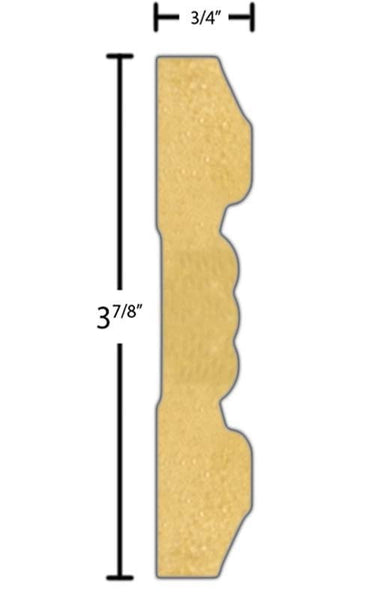 Side View of Flexible Casing Molding, product number CA-328-024-1-FL - 3/4" x 3-7/8" Smooth Urethane Flexible Casing - $14.42/ft sold by American Wood Moldings