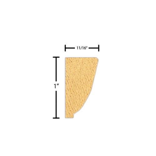 Side View of Decorative Carved Molding, product number DC-100-022-2-MA - 11/16" x 1" Maple Decorative Carved Molding - $4.96/ft sold by American Wood Moldings