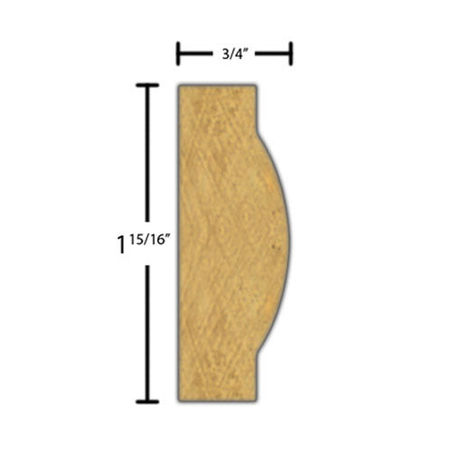 Side View of Decorative Carved Molding, product number DC-130-024-2-MA - 3/4" x 1-15/16" Maple Decorative Carved Molding - $14.88/ft sold by American Wood Moldings