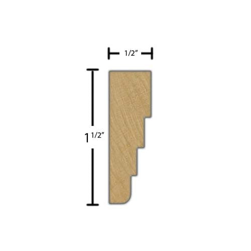 Side View of Decorative Dentil Molding, product number DD-116-016-3-MA - 1/2" x 1-1/2" Maple Decorative Dentil Molding - $4.32/ft sold by American Wood Moldings