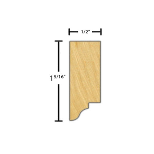 Side View of Decorative Dentil Molding, product number DD-110-016-2-MA - 1/2" x 1-5/16" Maple Decorative Dentil Molding - $3.96/ft sold by American Wood Moldings