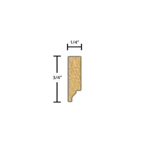 Side View of Decorative Embossed Molding, product number DE-024-008-5-MA - 1/4" x 3/4" Maple Decorative Embossed Molding - $2.16/ft sold by American Wood Moldings