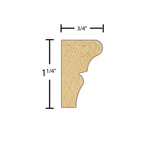 Side View of Decorative Embossed Molding, product number DE-108-024-4-MA - 3/4" x 1-1/4" Maple Decorative Embossed Molding - $3.60/ft sold by American Wood Moldings