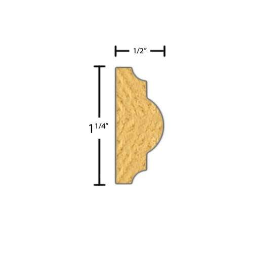 Side View of Decorative Embossed Molding, product number DE-108-016-2-CP - 1/2" x 1-1/4" Clear Pine Decorative Embossed Molding - $2.32/ft sold by American Wood Moldings