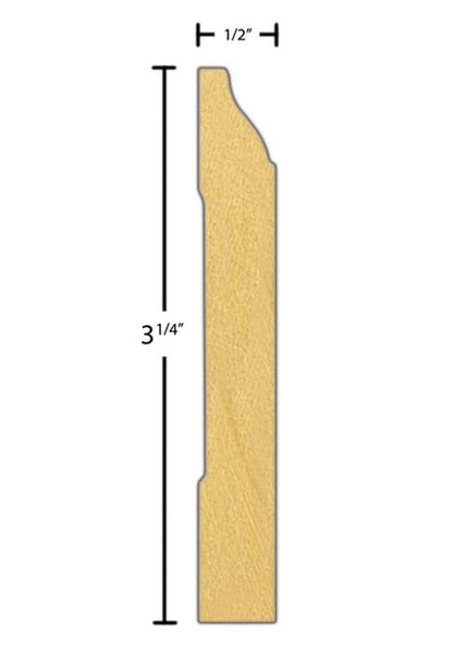Side View of Base Molding, product number BA-308-016-1-PM - 1/2" x 3-1/4" Primed MDF Base - $0.58/ft sold by American Wood Moldings