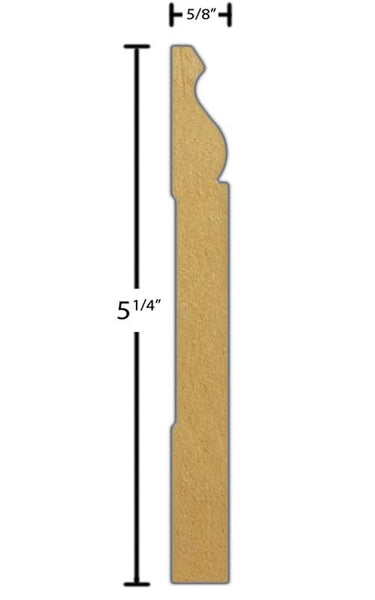 Side View of Base Molding, product number BA-508-020-2-PM - 5/8" x 5-1/4" Primed MDF Base - $0.92/ft sold by American Wood Moldings