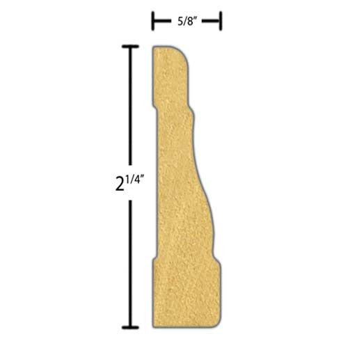 Side View of Casing Molding, product number CA-208-020-1-PM - 5/8" x 2-1/4" Primed MDF Casing - $0.50/ft sold by American Wood Moldings