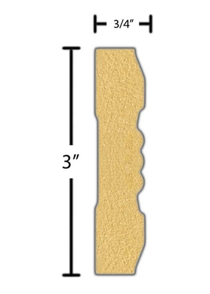 Side View of Casing Molding, product number CA-300-024-1-PM - 3/4" x 3" Primed MDF Casing - $1.87/ft sold by American Wood Moldings