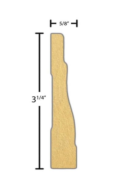 Side View of Casing Molding, product number CA-308-020-1-PM - 5/8" x 3-1/4" Primed MDF Casing - $0.71/ft sold by American Wood Moldings