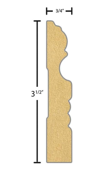 Side View of Casing Molding, product number CA-316-024-1-PM - 3/4" x 3-1/2" Primed MDF Casing - $1.96/ft sold by American Wood Moldings