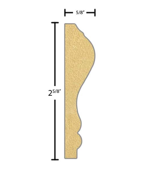 Side View of Chair Rail Molding, product number CH-220-020-1-PM - 5/8" x 2-5/8" Primed MDF Chair Rail - $0.71/ft sold by American Wood Moldings