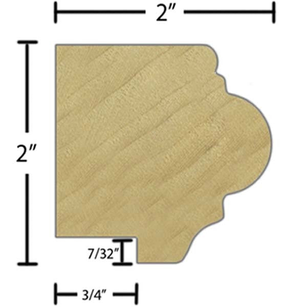 Side View of Decorative Carved Molding, product number DC-200-200-1-PO - 2" x 2" Poplar Decorative Carved Molding - $7.84/ft sold by American Wood Moldings