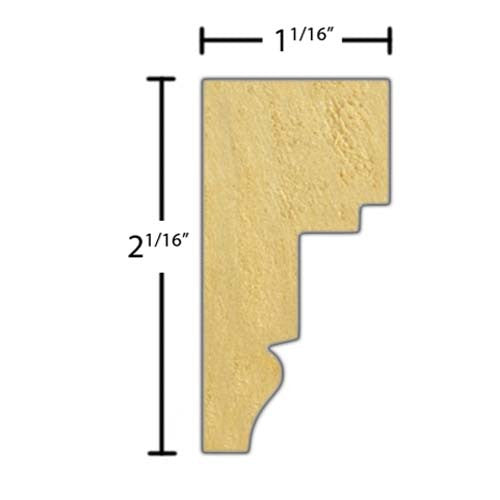 Side View of Decorative Embossed Molding, product number DE-202-102-1-PO - 1-1/16" x 2-1/16" Poplar Decorative Embossed Molding - $5.40/ft sold by American Wood Moldings