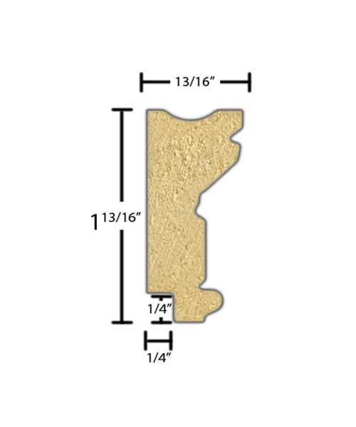 Side View of Decorative Embossed Molding, product number DE-126-026-2-PO - 13/16" x 1-13/16" Poplar Decorative Embossed Molding - $3.36/ft sold by American Wood Moldings