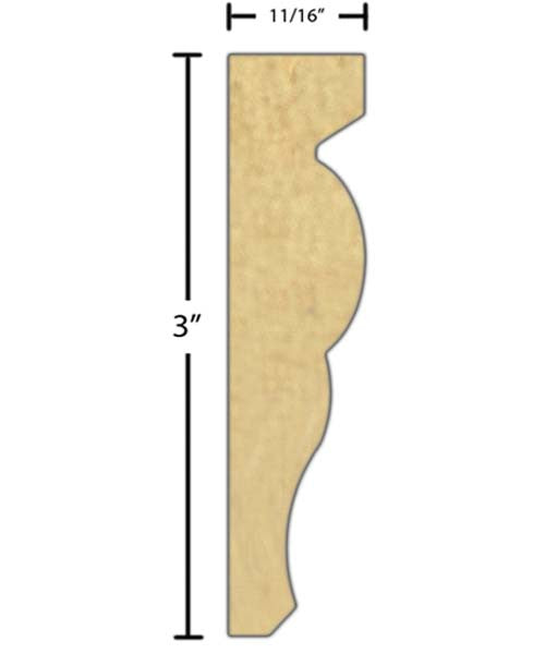 Side View of Decorative Embossed Molding, product number DE-300-022-1-PO - 11/16" x 3" Poplar Decorative Embossed Molding - $5.52/ft sold by American Wood Moldings
