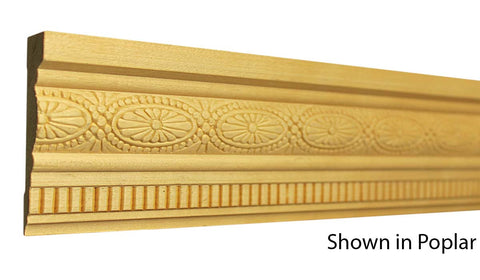 Profile View of Decorative Embossed Molding, product number DE-300-020-1-PO - 5/8" x 3" Poplar Decorative Embossed Molding - $5.52/ft sold by American Wood Moldings
