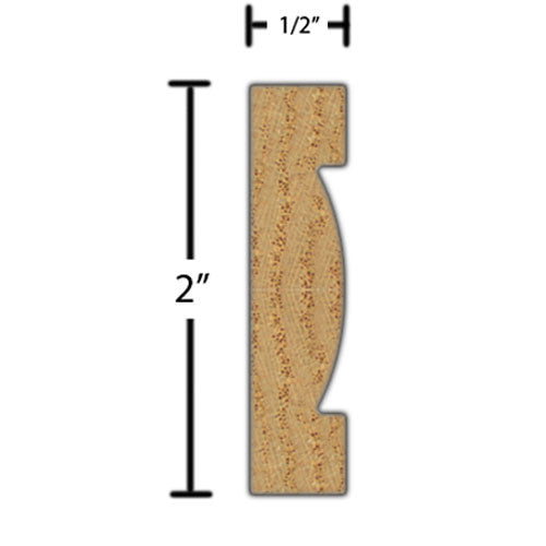 Side View of Decorative Carved Molding, product number DC-200-016-1-RO - 1/2" x 2" Red Oak Decorative Carved Molding - $8.80/ft sold by American Wood Moldings