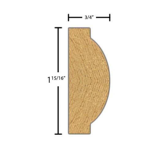 Side View of Decorative Carved Molding, product number DC-130-024-3-RO - 3/4" x 1-15/16" Red Oak Decorative Carved Molding - $8.52/ft sold by American Wood Moldings
